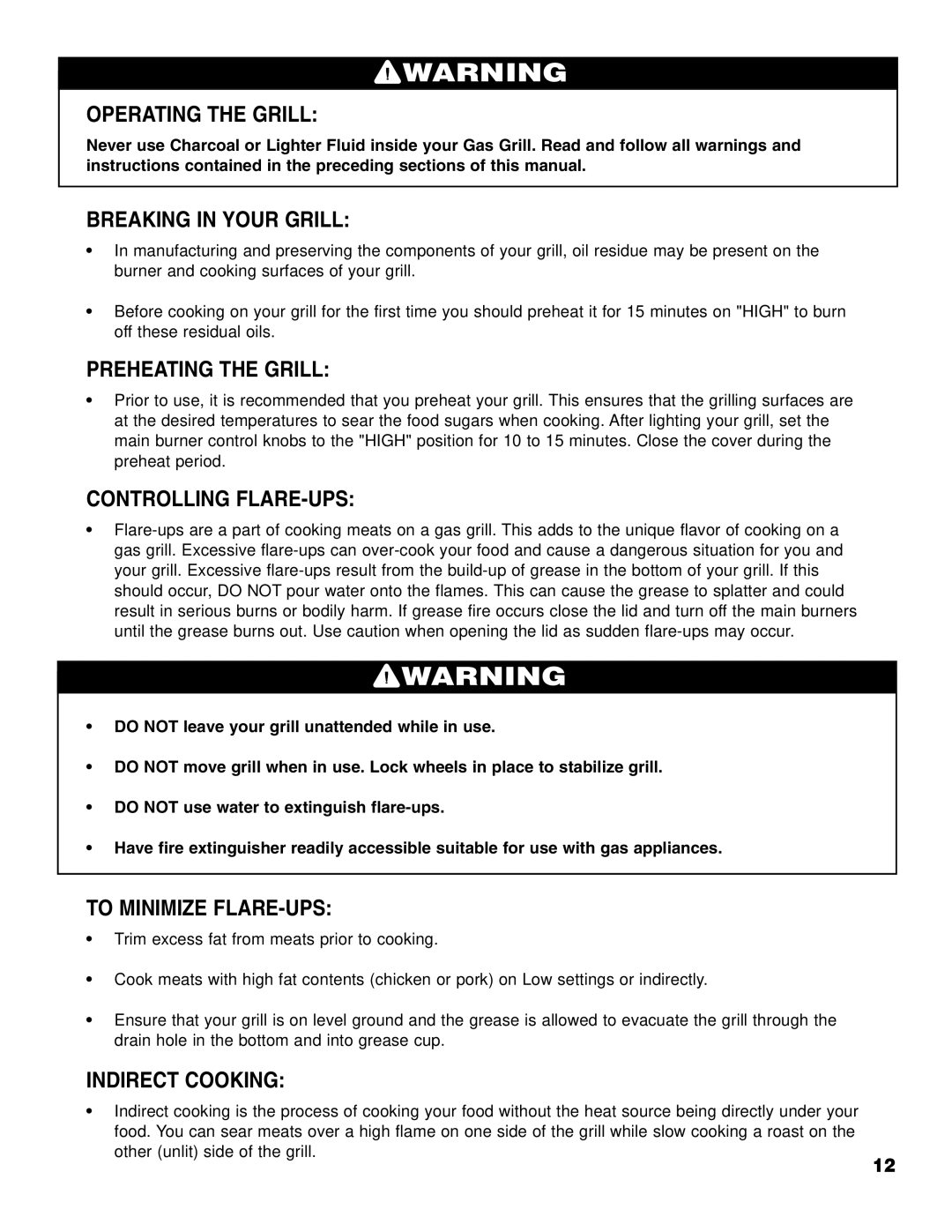 Brinkmann Series 2210 owner manual Operating the Grill, Breaking in Your Grill, Preheating the Grill, Controlling FLARE-UPS 