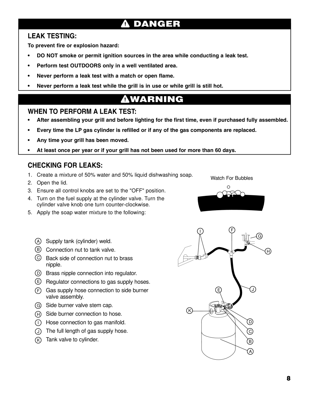 Brinkmann Series 2210 owner manual Leak Testing, When to Perform a Leak Test, Checking for Leaks 