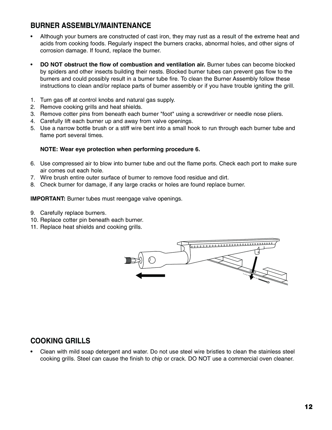 Brinkmann Series 2630 owner manual Burner ASSEMBLY/MAINTENANCE, Cooking Grills 