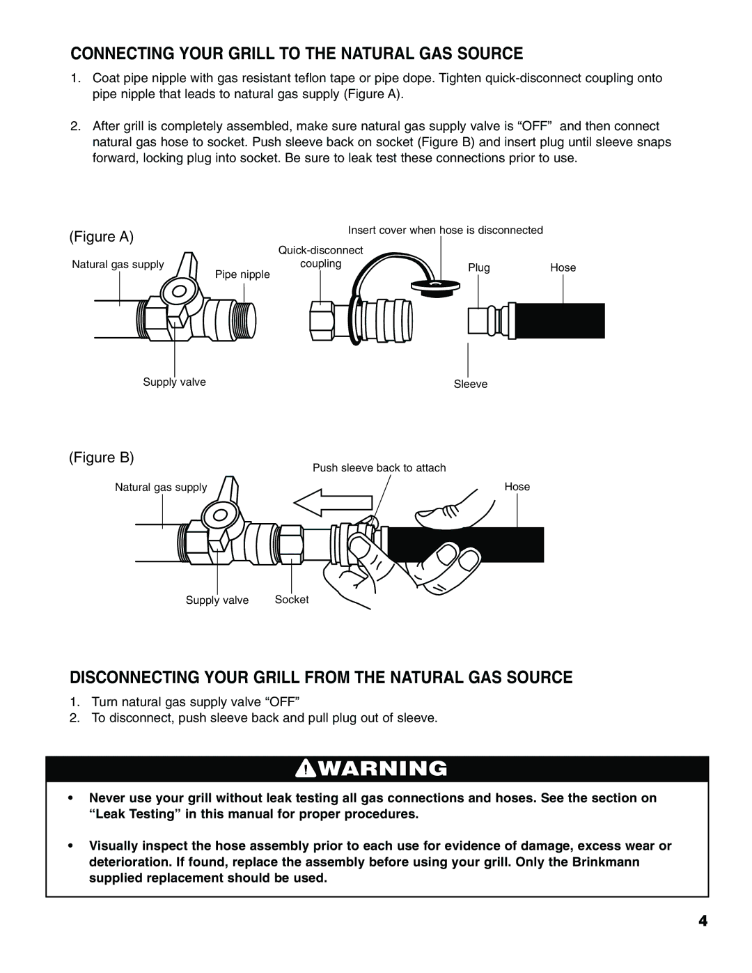 Brinkmann Series 2630 owner manual Connecting Your Grill to the Natural GAS Source 