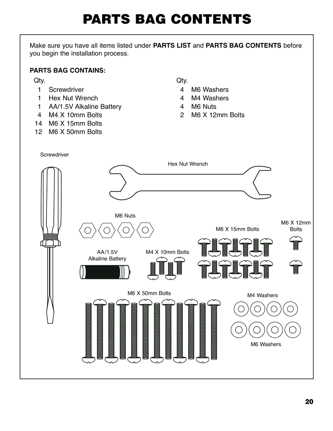 Brinkmann Series 4415 owner manual Parts BAG Contents 