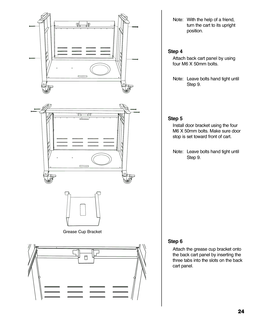 Brinkmann Series 4415 owner manual Attach back cart panel by using four M6 X 50mm bolts 