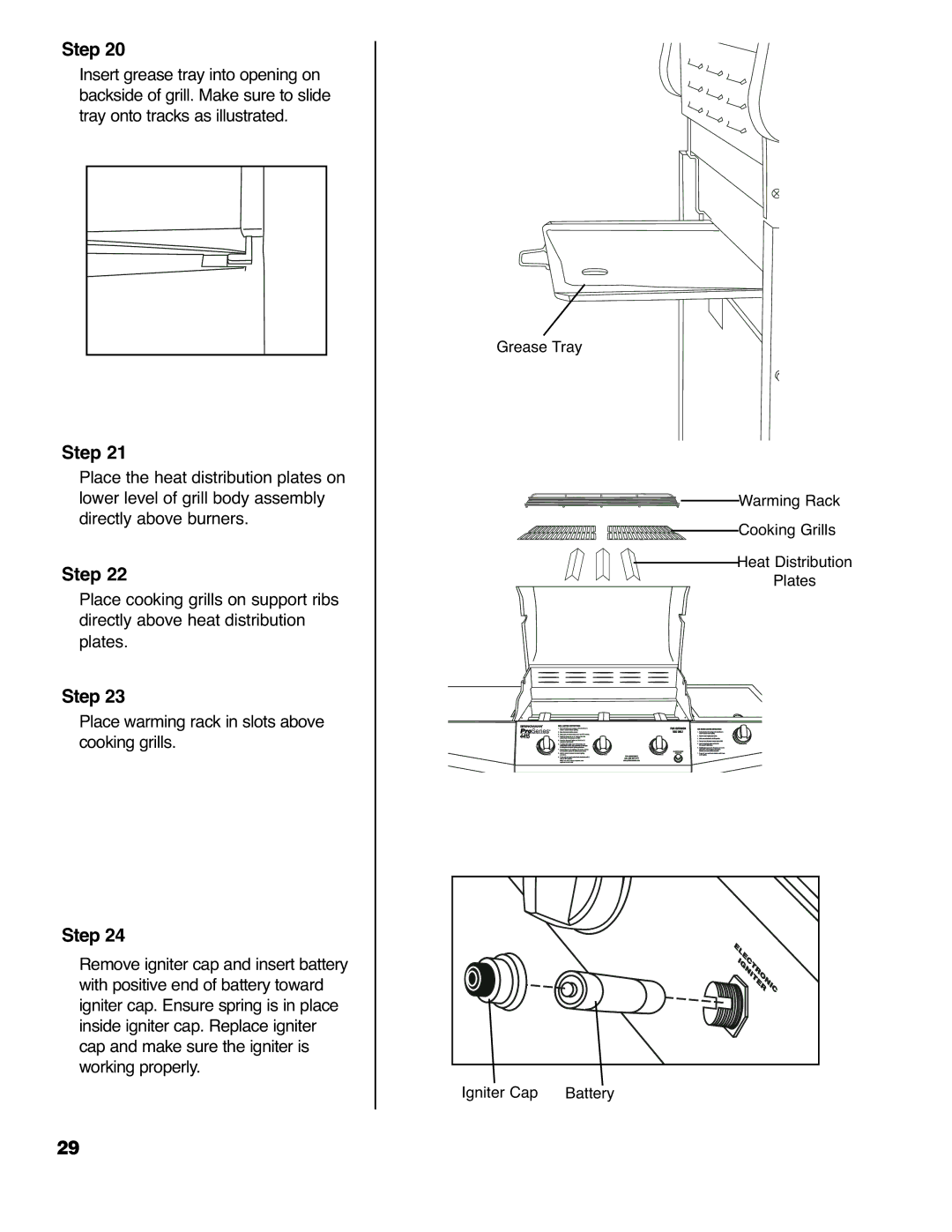 Brinkmann Series 4415 owner manual Place warming rack in slots above cooking grills 