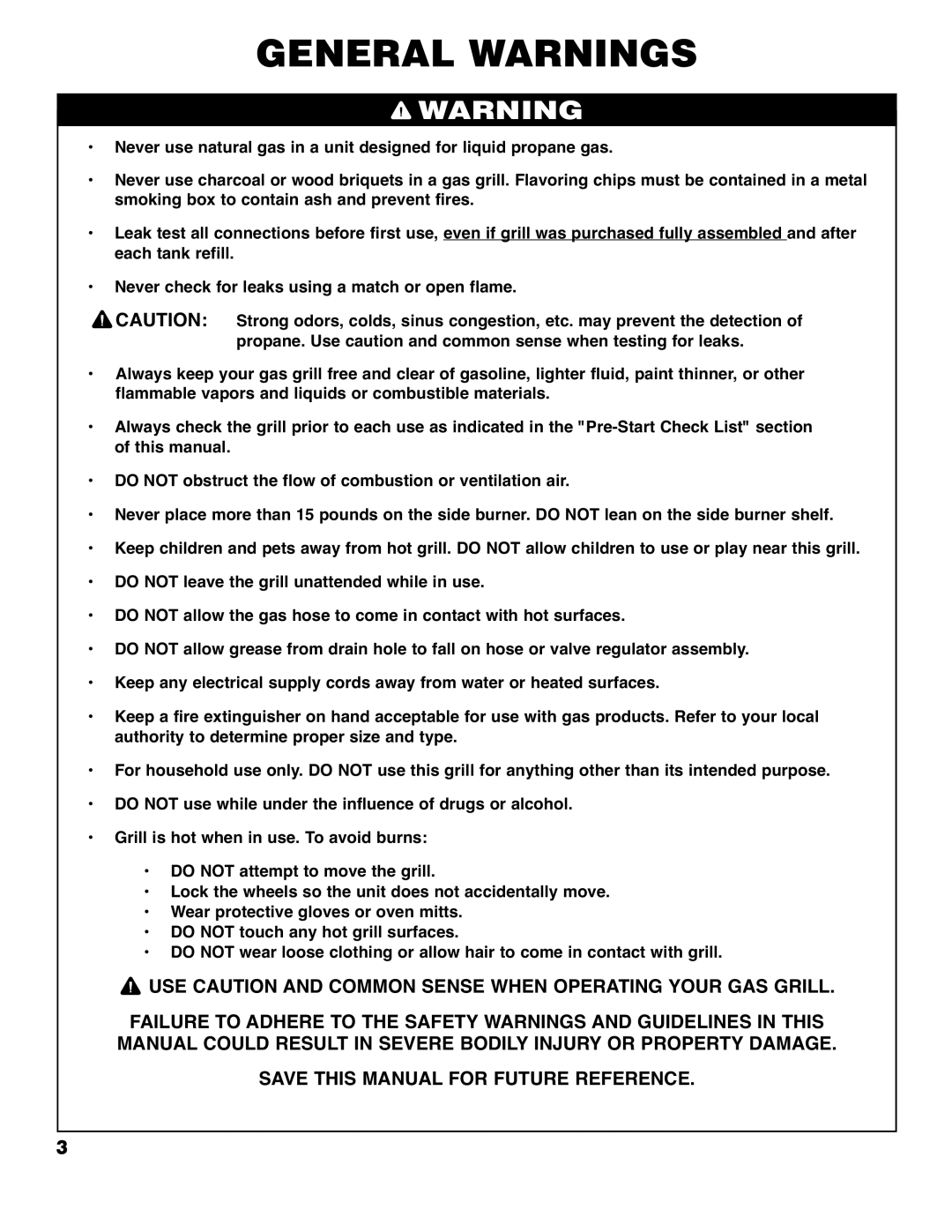 Brinkmann Series 4415 owner manual General Warnings 