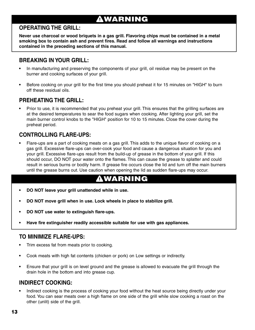 Brinkmann Series 4435 owner manual Operating the Grill, Breaking in Your Grill, Preheating the Grill, Controlling FLARE-UPS 