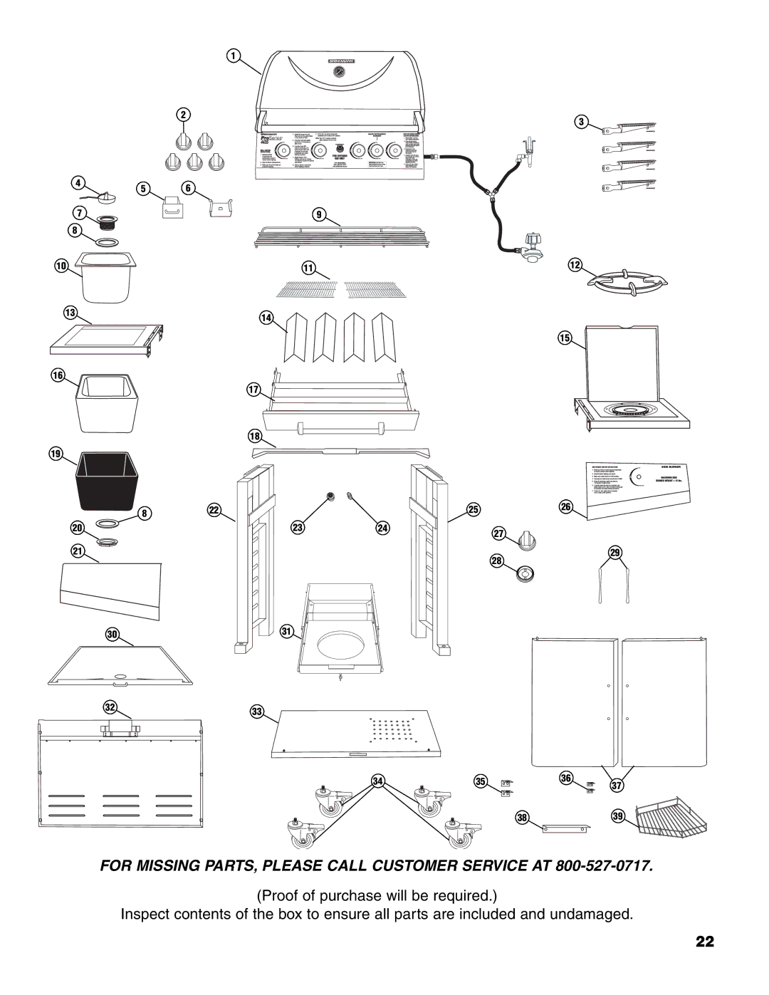 Brinkmann Series 4435 owner manual For Missing PARTS, Please Call Customer Service AT 