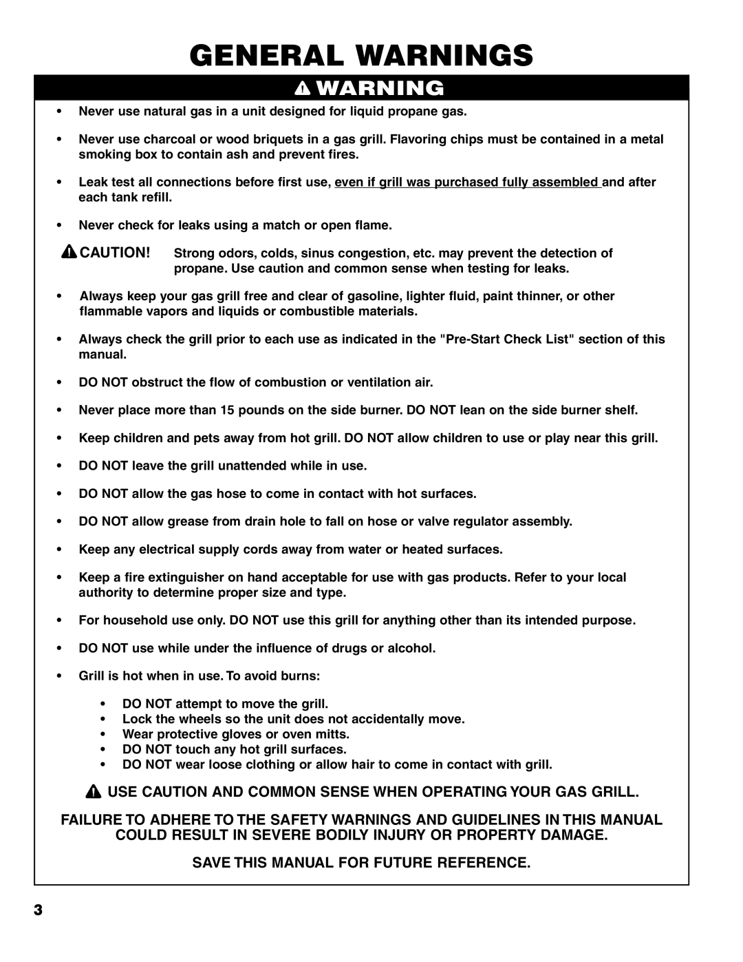 Brinkmann Series 4435 owner manual General Warnings 