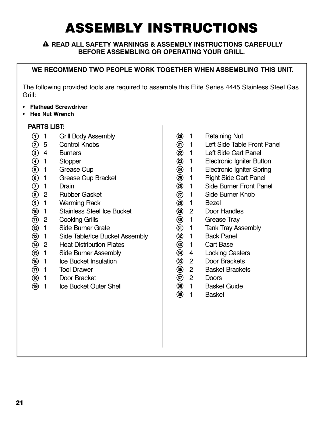 Brinkmann Series 4445 owner manual Assembly Instructions 