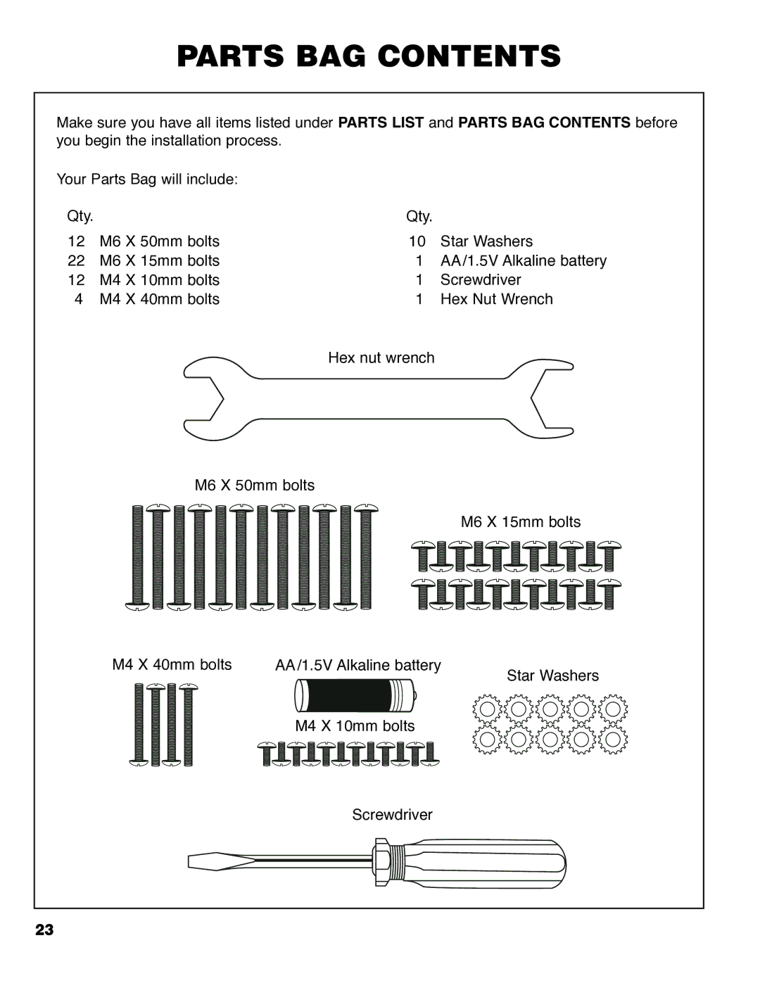 Brinkmann Series 4445 owner manual Parts BAG Contents 