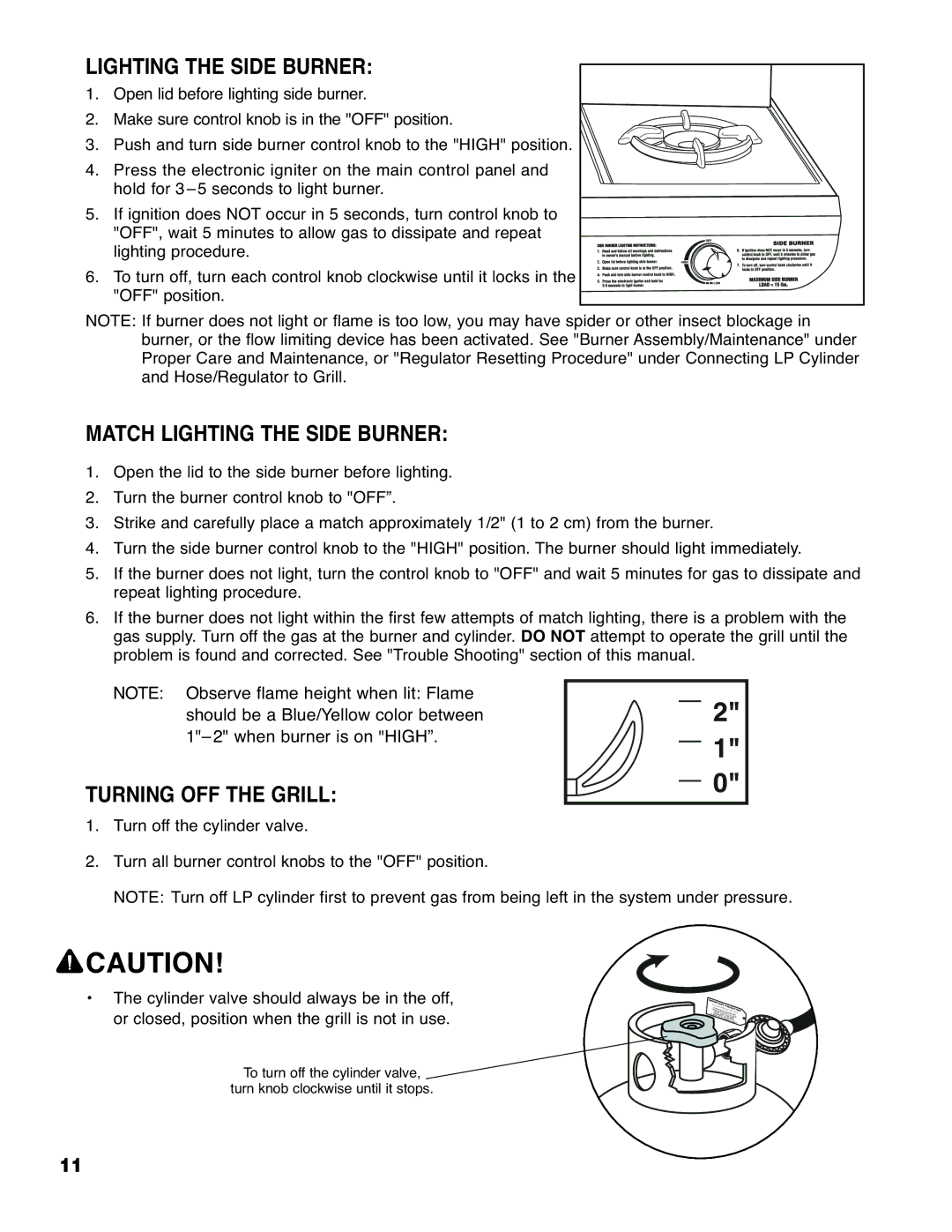 Brinkmann Series 4615 owner manual Match Lighting the Side Burner, Turning OFF the Grill 