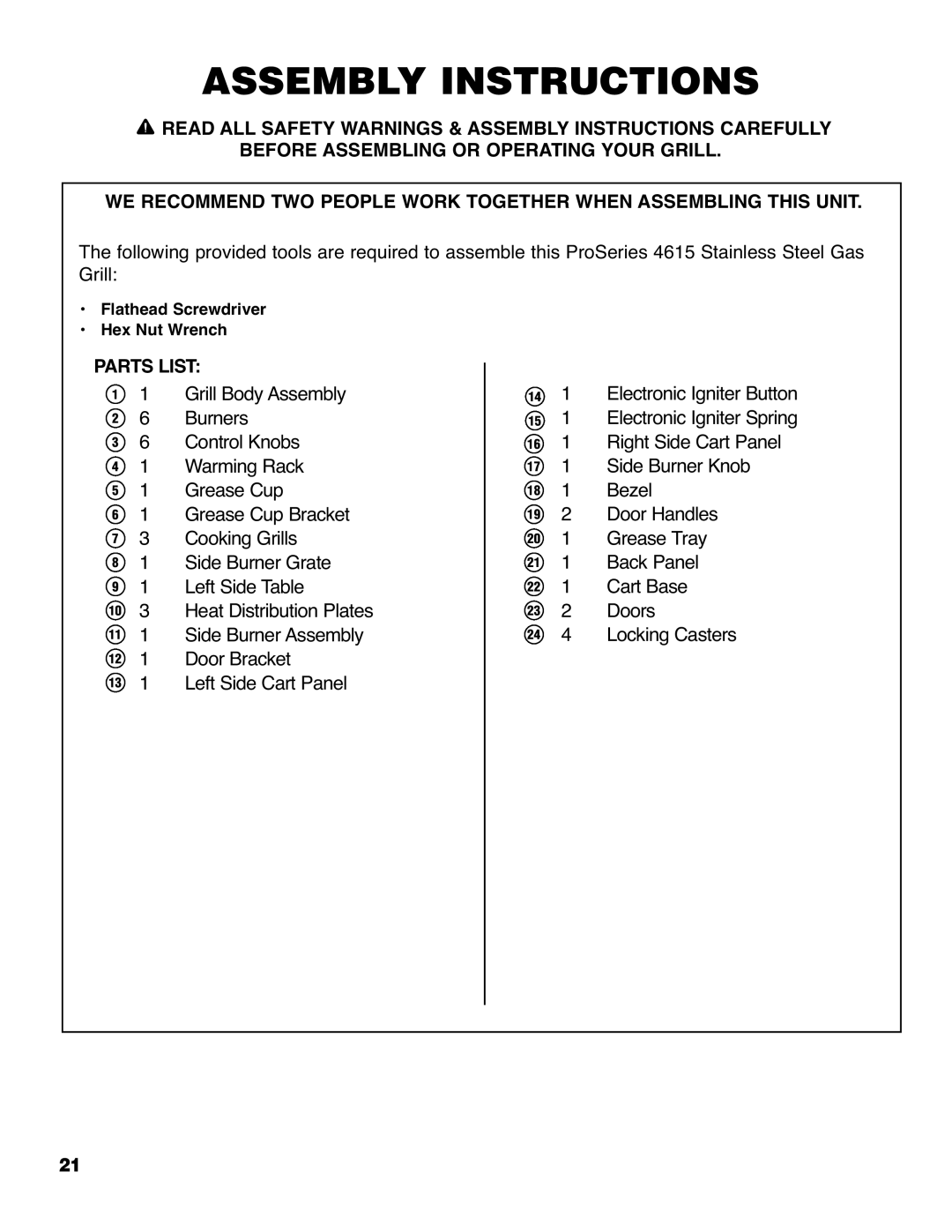 Brinkmann Series 4615 owner manual Assembly Instructions 