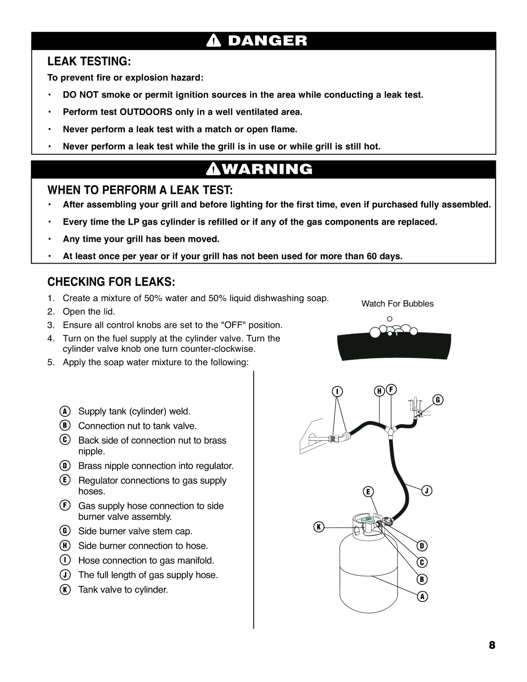 Brinkmann Series 4615 owner manual Leak Testing, When to Perform a Leak Test, Checking for Leaks 