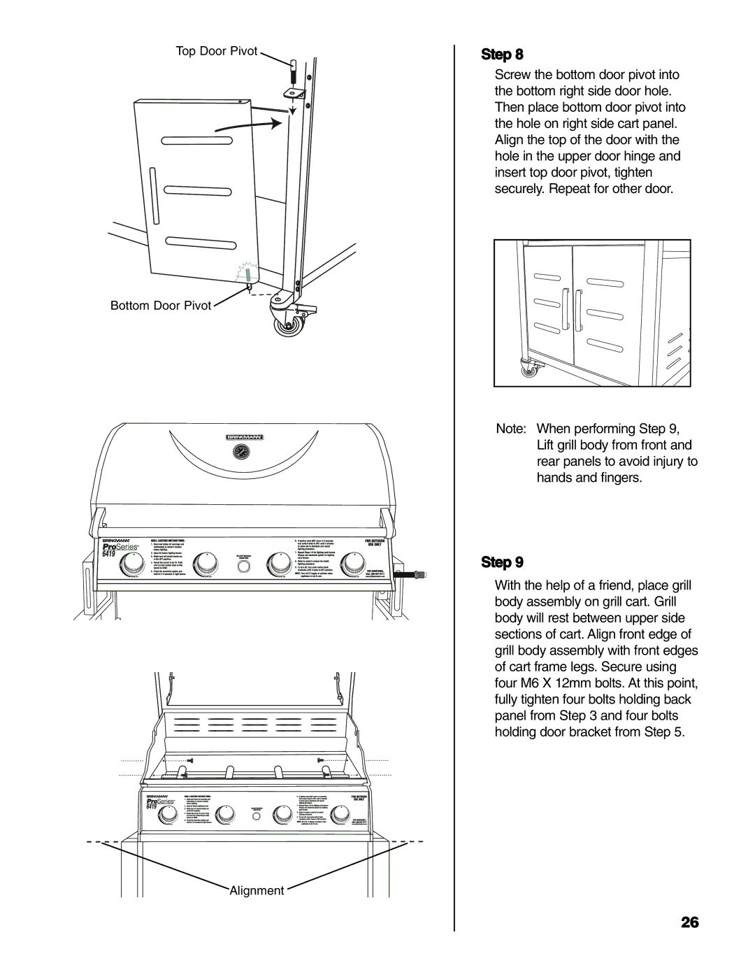 Brinkmann Series 6419 owner manual Top Door Pivot Bottom Door Pivot Alignment 