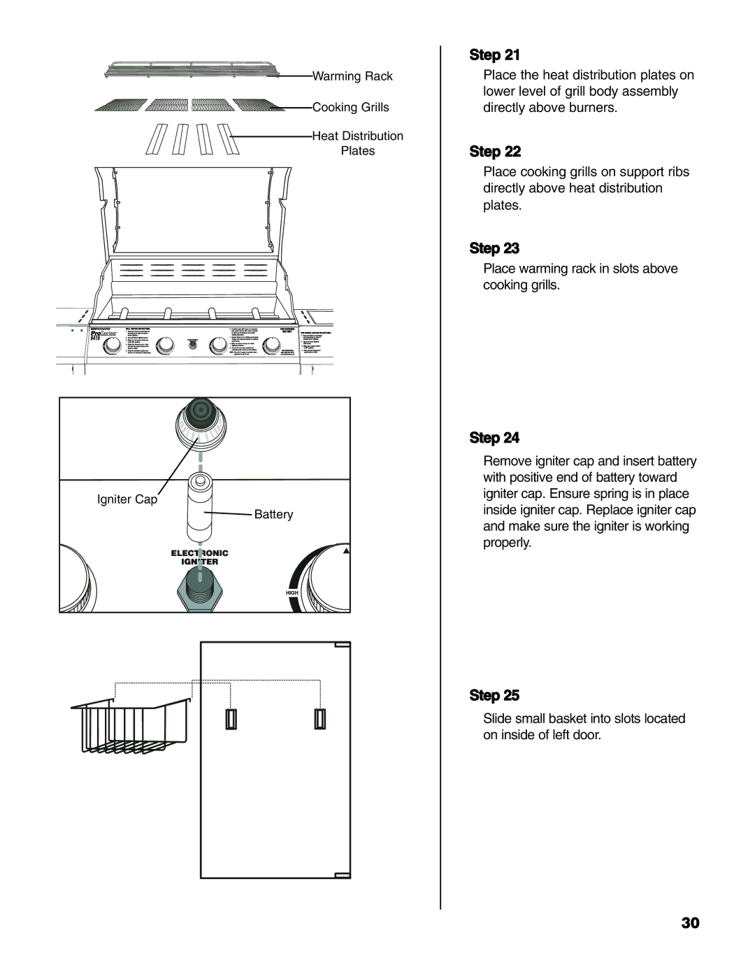 Brinkmann Series 6419 owner manual Place warming rack in slots above cooking grills 