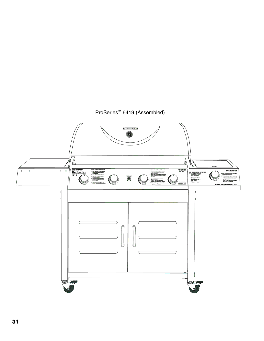 Brinkmann owner manual ProSeries 6419 Assembled 