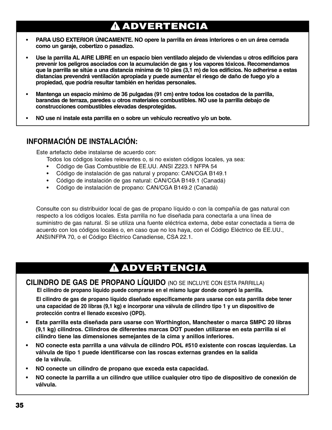 Brinkmann Series 6419 owner manual Información DE Instalación 