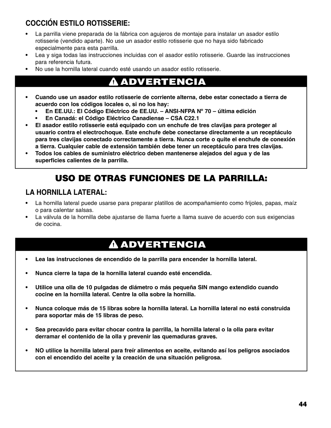 Brinkmann Series 6419 owner manual Cocción Estilo Rotisserie, LA Hornilla Lateral 