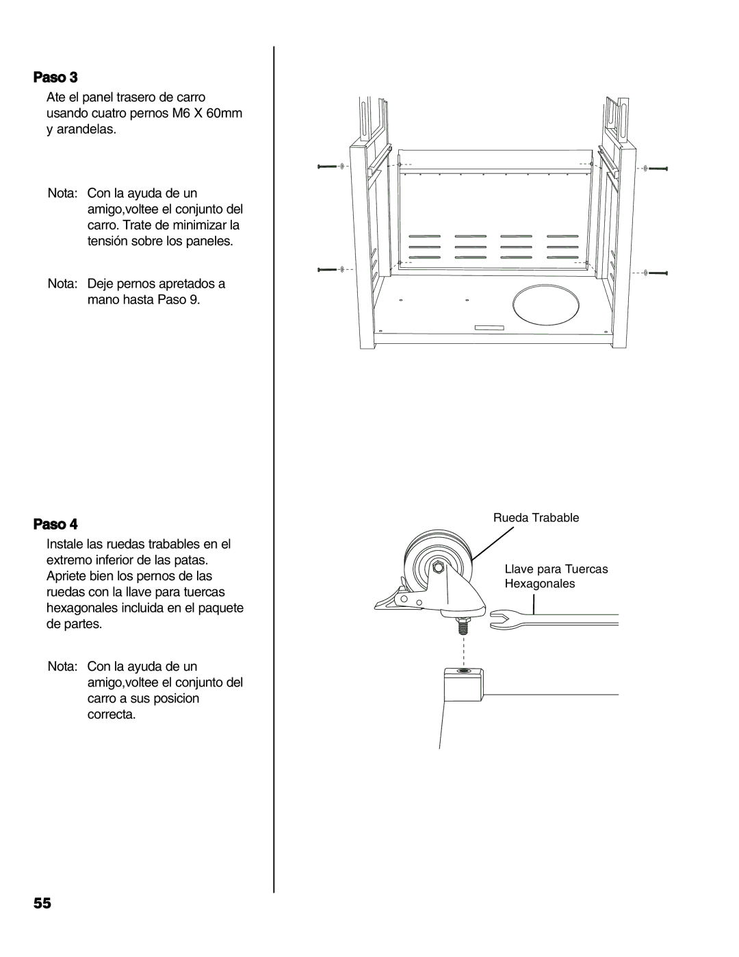 Brinkmann Series 6419 owner manual Nota Deje pernos apretados a mano hasta Paso 