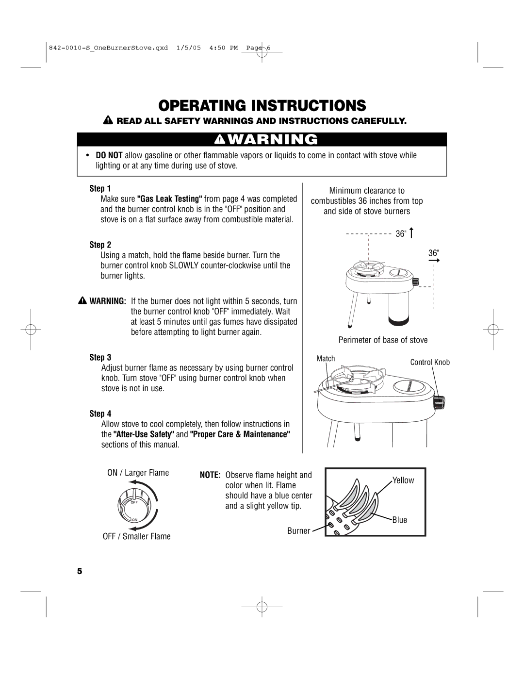 Brinkmann SINGLE BURNER PROPANE STOVE Operating Instructions, Read ALL Safety Warnings and Instructions Carefully 