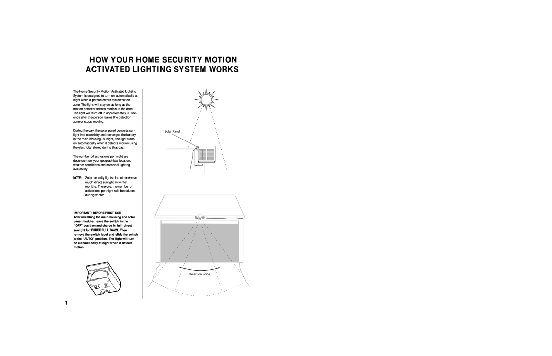 Brinkmann Sl 7 owner manual How Your Home Security Motion Activated Lighting System Works, Important Before First Use 