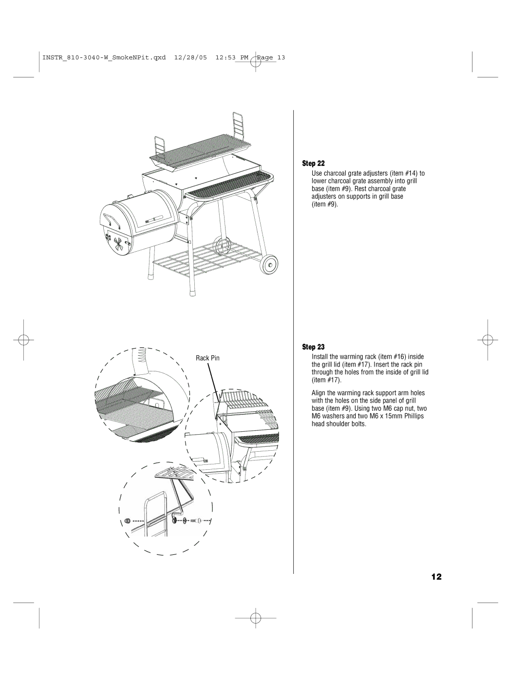 Brinkmann Smoke'n Pit owner manual Rack Pin 