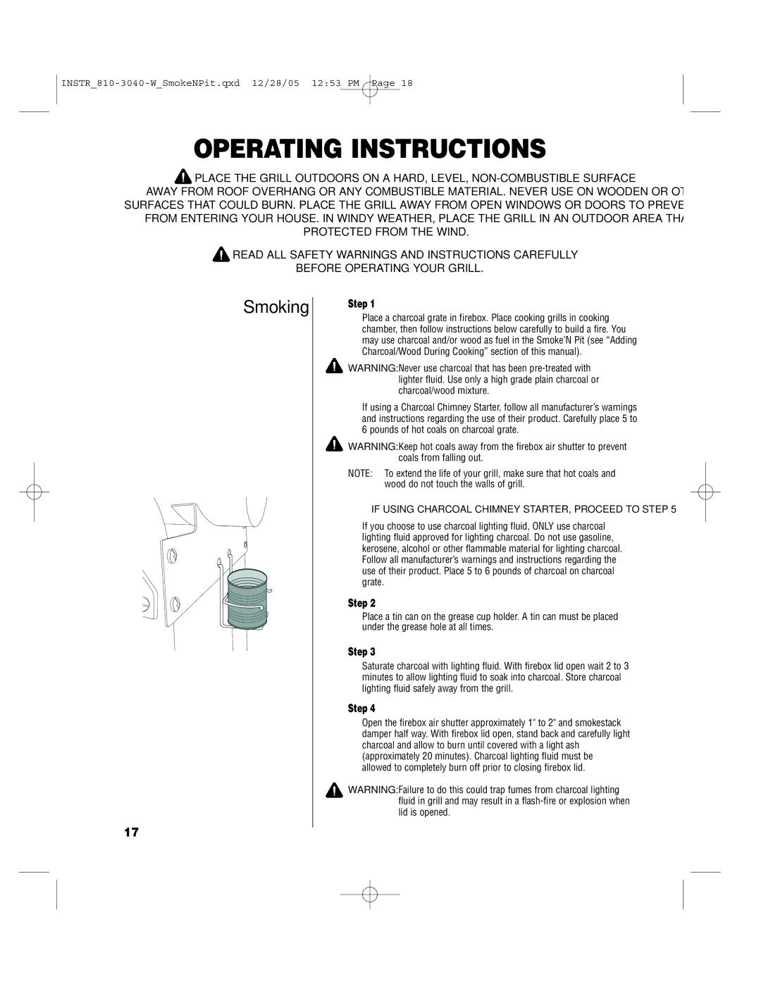 Brinkmann Smoke'n Pit owner manual Operating Instructions, Smoking 