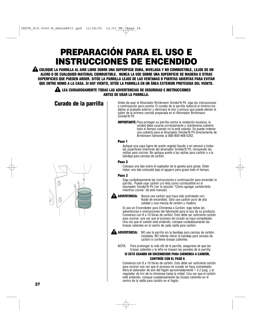 Brinkmann Smoke'n Pit owner manual Preparación Para EL USO E Instrucciones DE Encendido 