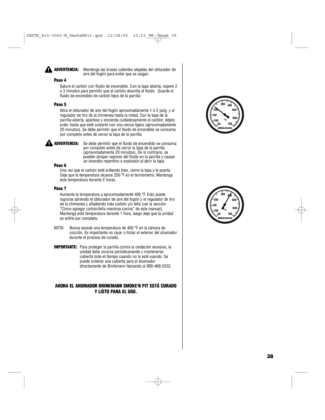 Brinkmann Smoke'n Pit owner manual Paso 