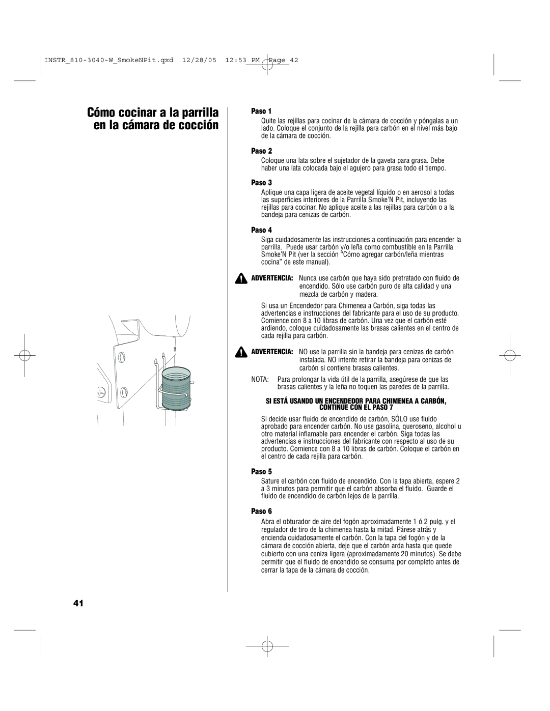 Brinkmann Smoke'n Pit owner manual Cómo cocinar a la parrilla en la cámara de cocción 