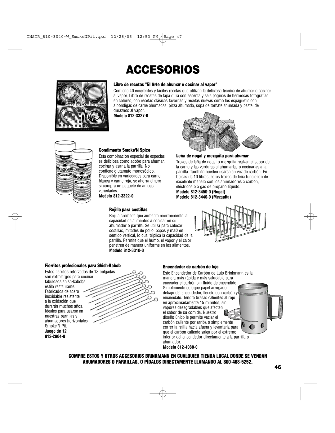 Brinkmann Smoke'n Pit owner manual Accesorios 