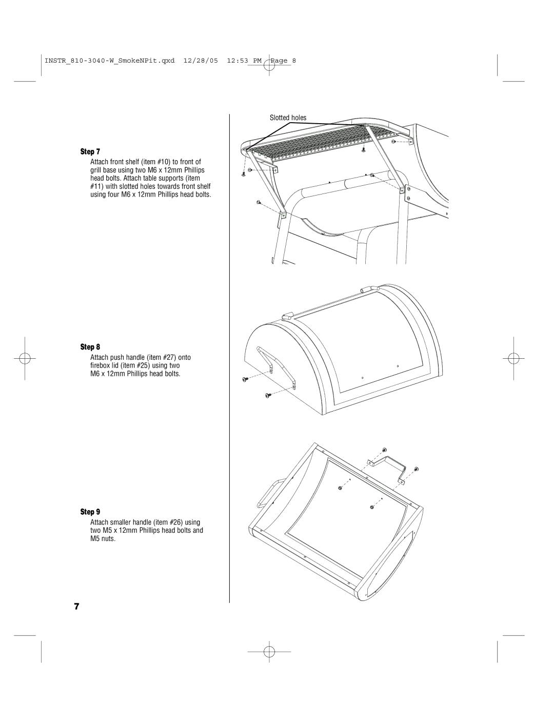 Brinkmann Smoke'n Pit owner manual M6 x 12mm Phillips head bolts 