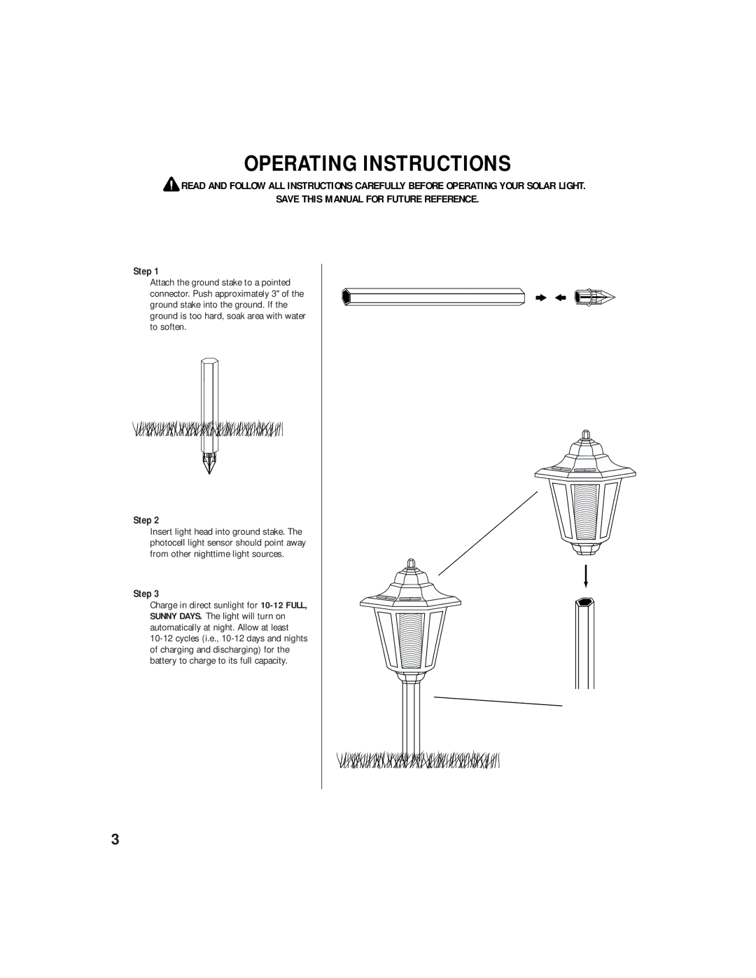 Brinkmann Solar Powered L.E.D. Garden Accent Light owner manual Operating Instructions 