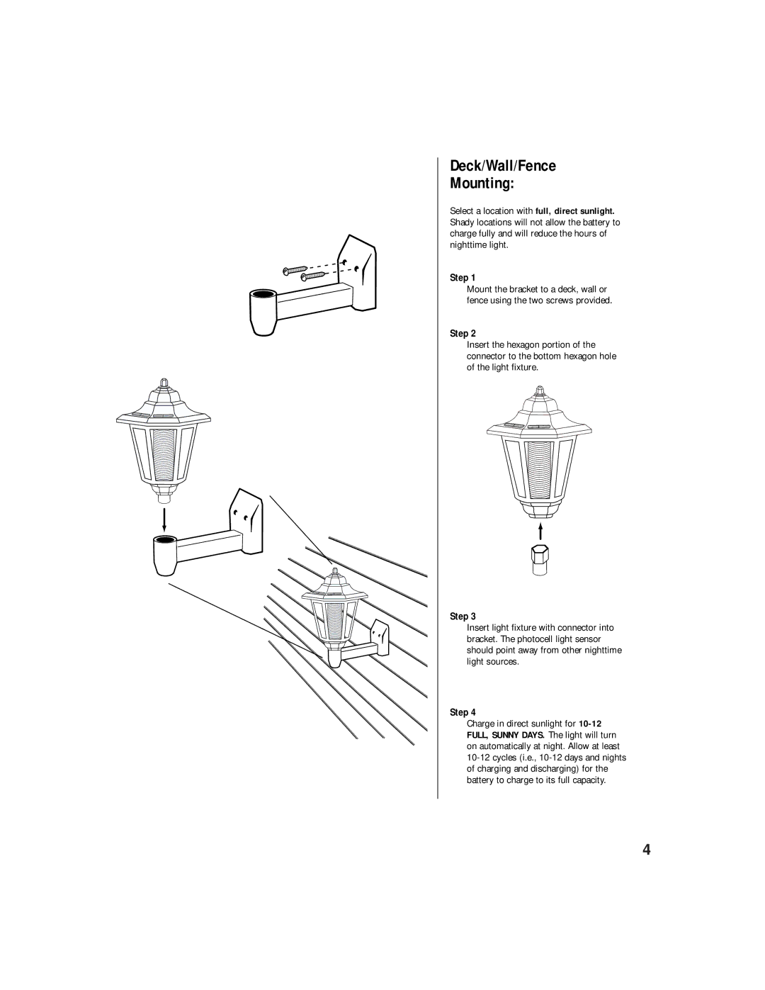 Brinkmann Solar Powered L.E.D. Garden Accent Light owner manual Deck/Wall/Fence Mounting 