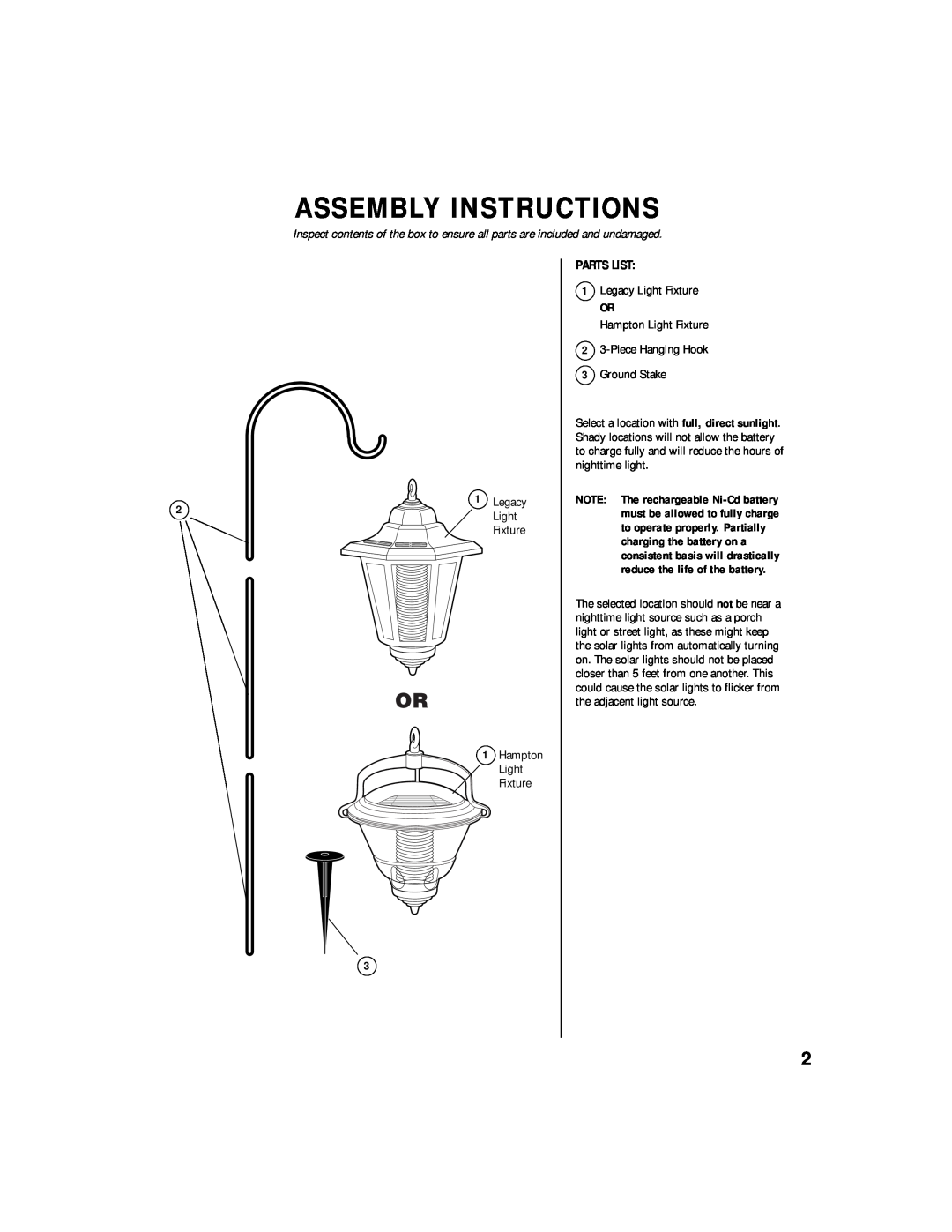 Brinkmann Solar Powered L.E.D. Garden Accent Lights owner manual Assembly Instructions, Parts List 