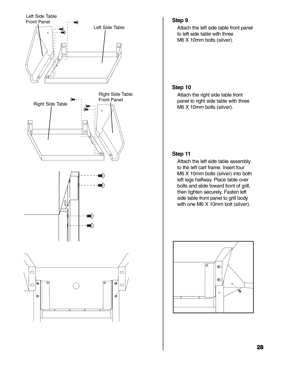 Brinkmann Stainless Steel 4 Burner Gas Grill owner manual Left Side Table Front Panel Right Side Table 