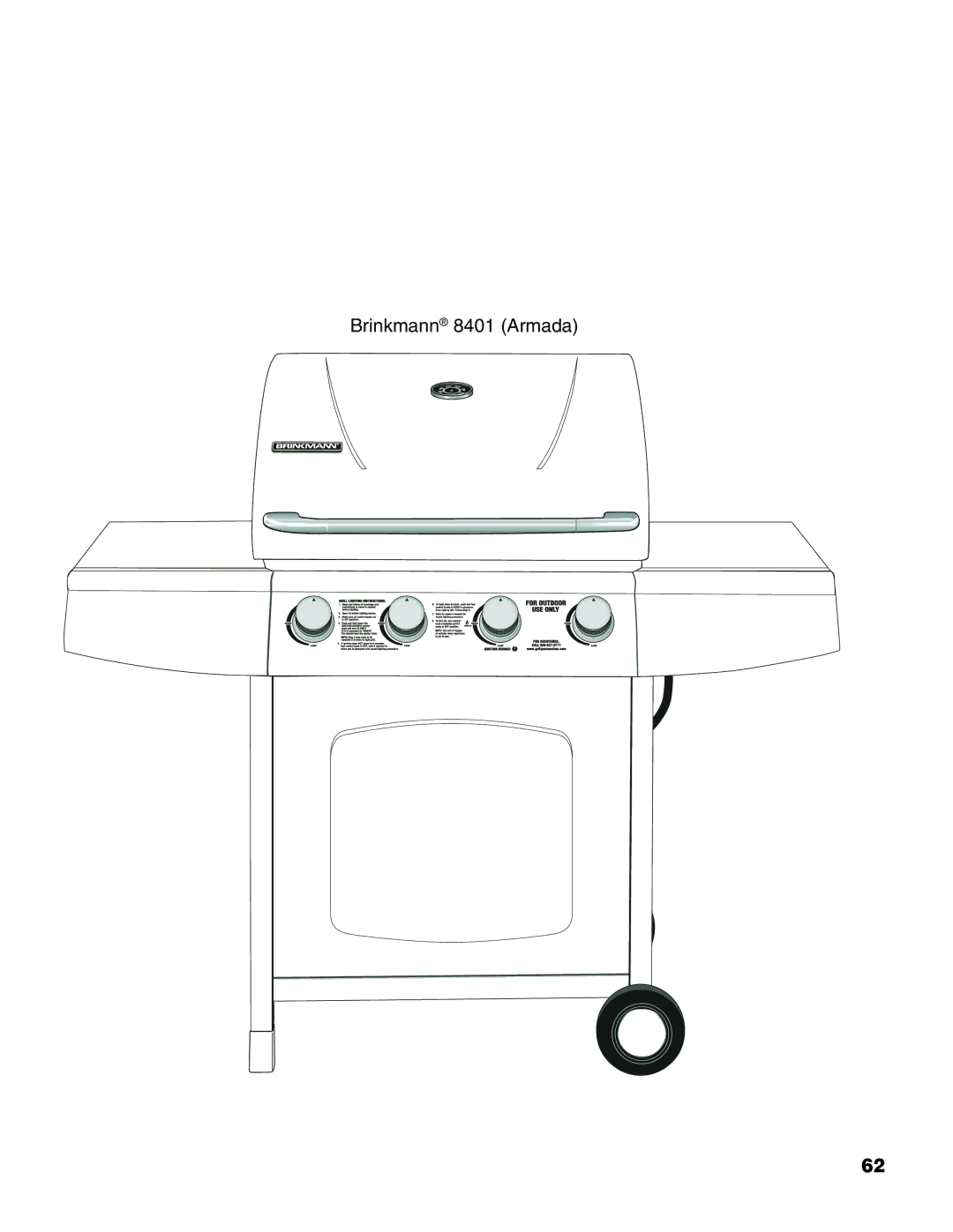 Brinkmann Stainless Steel 4 Burner Gas Grill owner manual Brinkmann 8401 Armada 