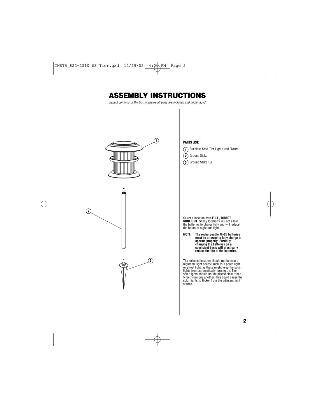 Brinkmann Stainless Steel Tier owner manual Assembly Instructions 