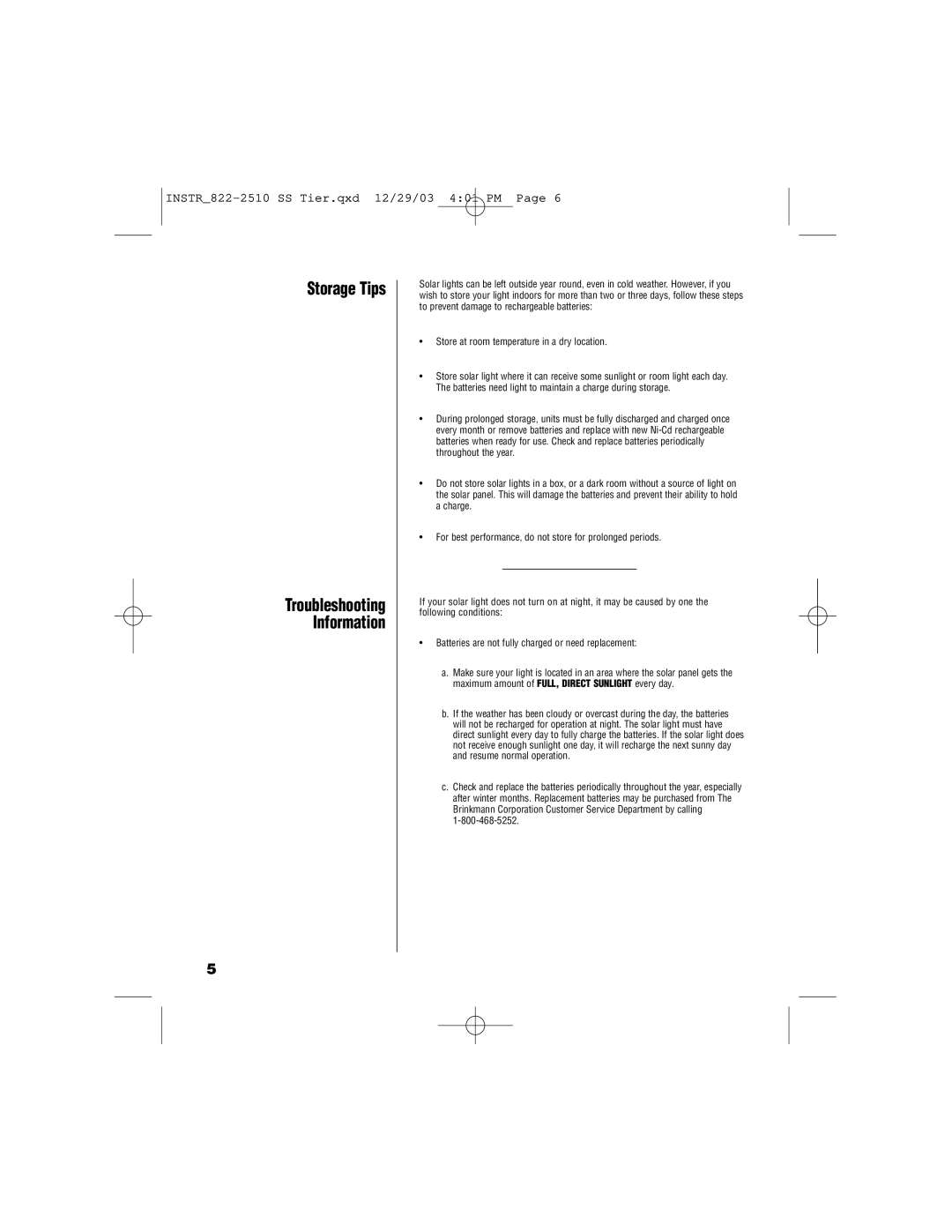 Brinkmann Stainless Steel Tier owner manual Storage Tips, Troubleshooting Information 