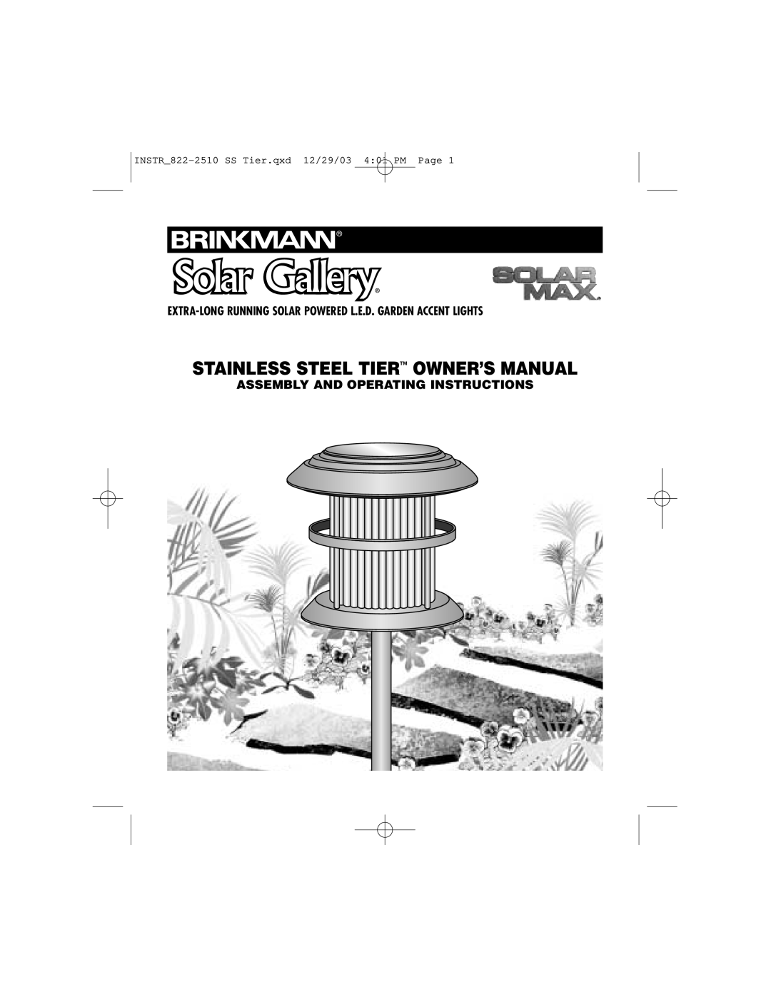 Brinkmann Stainless Steel Tier owner manual INSTR822-2510 SS Tier.qxd 12/29/03 401 PM Page 