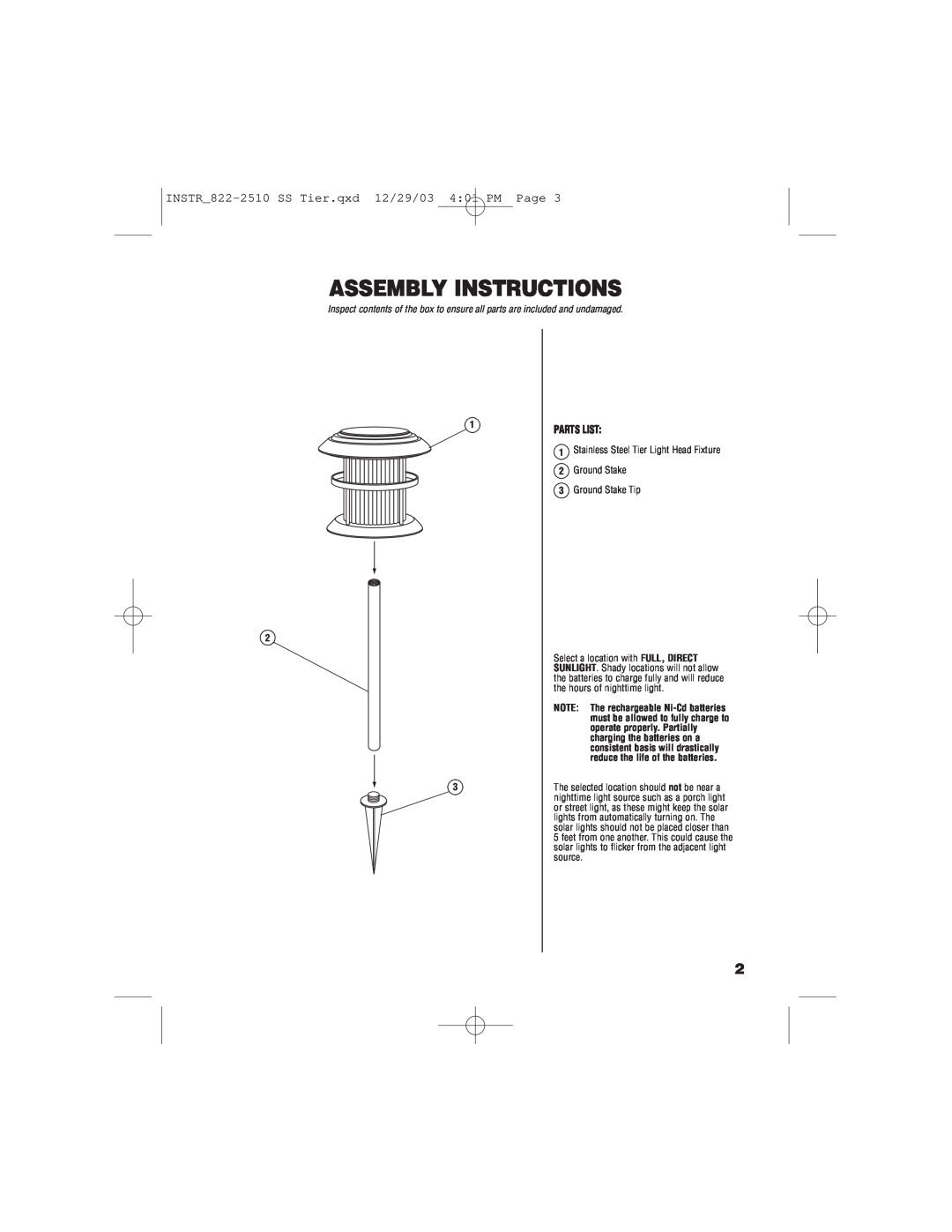Brinkmann Stainless Steel Tier Assembly Instructions, Parts List, INSTR822-2510 SS Tier.qxd 12/29/03 401 PM Page 