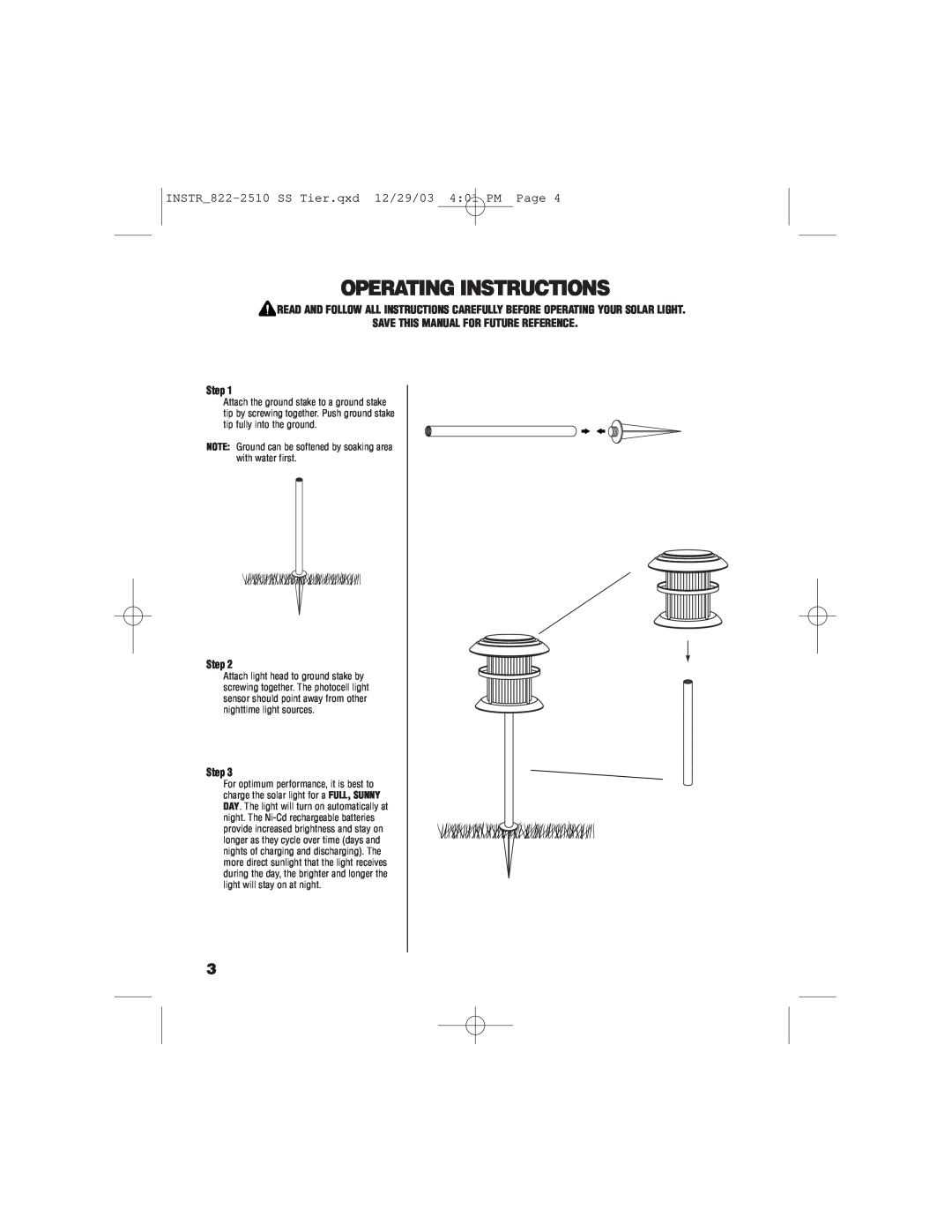 Brinkmann Stainless Steel Tier owner manual Operating Instructions, SAVE THIS MANUAL FOR FUTURE REFERENCE Step 