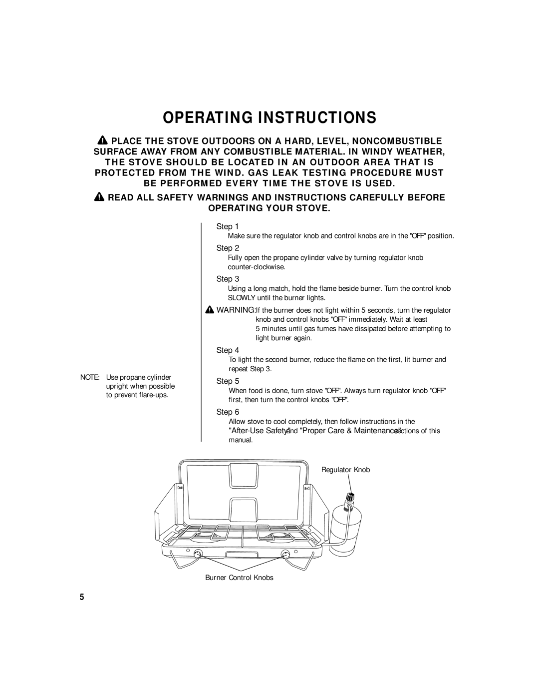 Brinkmann Two Burner owner manual Operating Instructions 