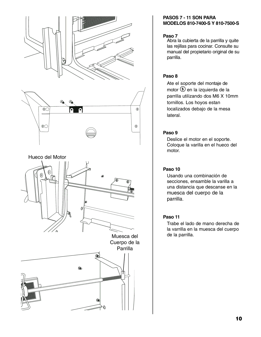 Brinkmann Universal Rotisserie manual Muesca del cuerpo de la parrilla 