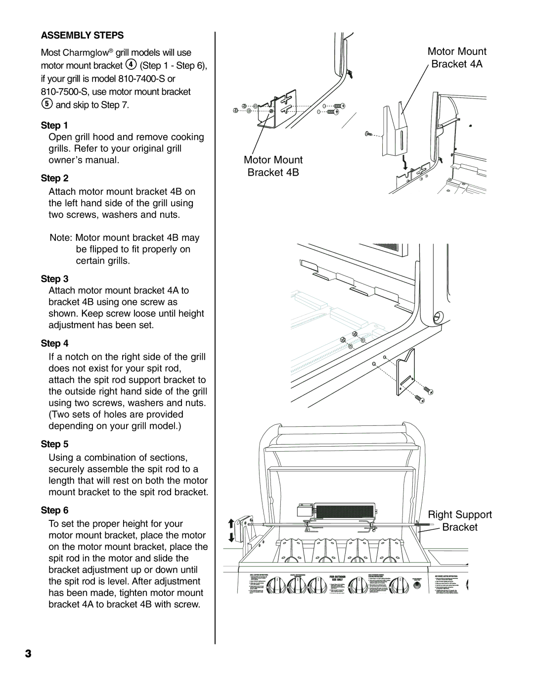 Brinkmann Universal Rotisserie manual Motor Mount Bracket 4A Bracket 4B Right Support 