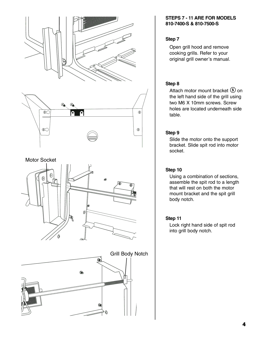 Brinkmann Universal Rotisserie manual Motor Socket Grill Body Notch 