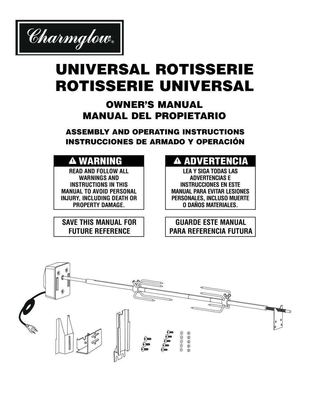 Brinkmann Universal Rotisserie manual Advertencia, Save This Manual For Future Reference 