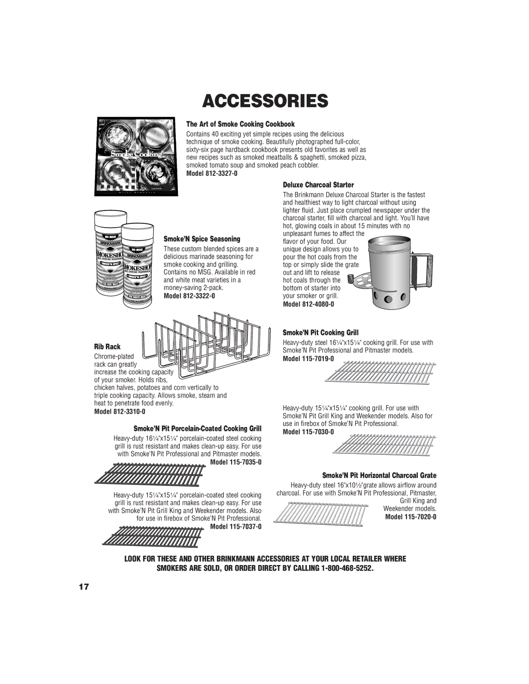 Brinkmann Wood Smoker/Grill owner manual Accessories 