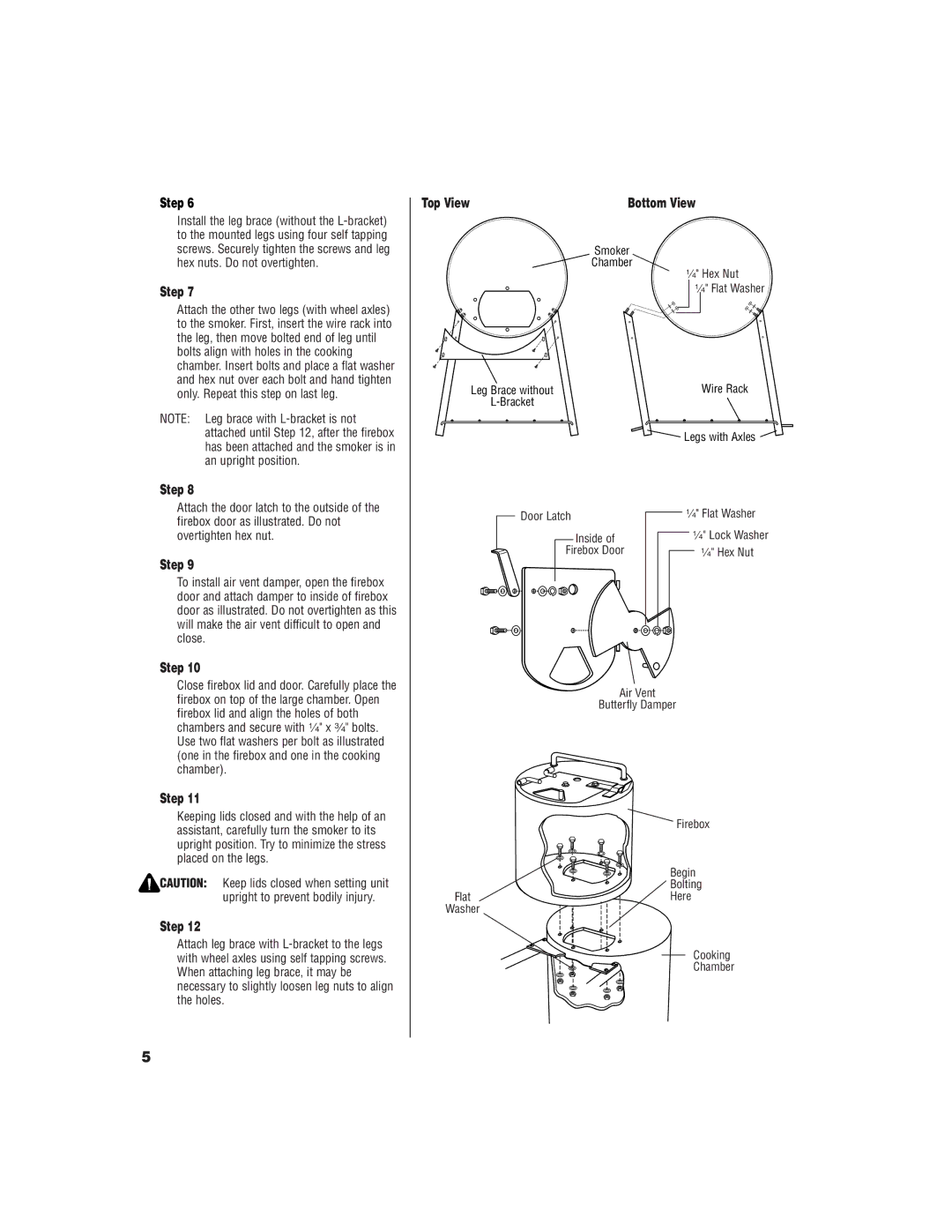 Brinkmann Wood Smoker/Grill owner manual Step Top View, Bottom View 