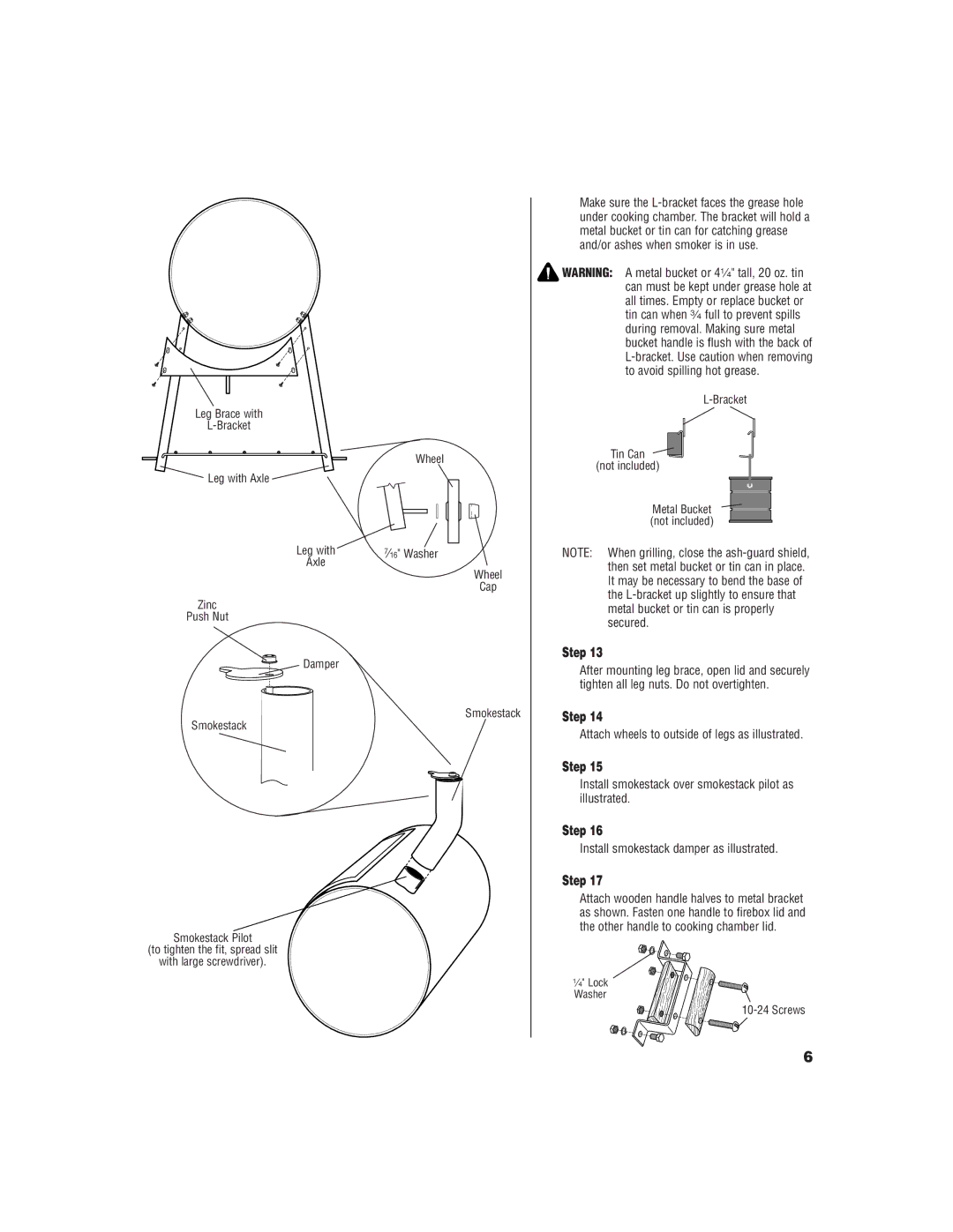 Brinkmann Wood Smoker/Grill owner manual Attach wheels to outside of legs as illustrated 