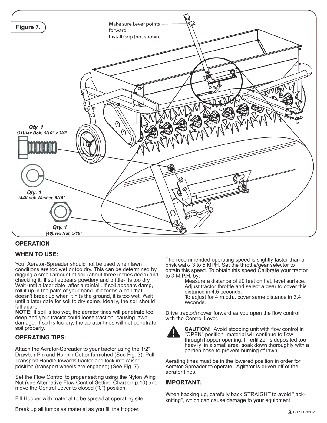 Brinly-Hardy AS-30 BH, AS-40 BH owner manual Operation When to USE 